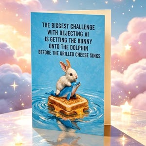 Funny AI Greeting Card | Surreal Bunny Dolphin Grilled Cheese Card | Weird Humour Card | Absurd Art Card | Blank Inside