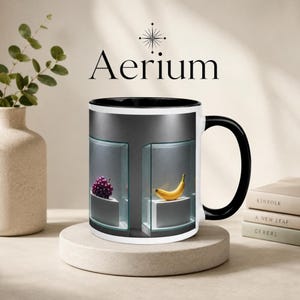 Taza de cerámica blanca de 325 ml con diseño de frutas y humor seco.