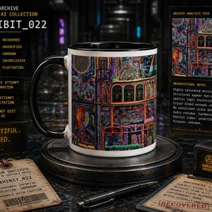 Blursed Ai Mug surreal city, colourful weirdcore coffee mug, 11oz ceramic