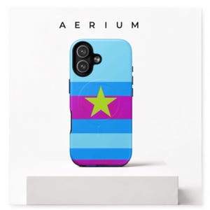 Blue iPhone Case | Electric Star Stripe Magenta Lime Y2K Graphic MagSafe Tough Case | Bold Phone Cover