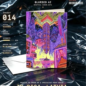 Blursed Ai Card, Neon City Card, Surreal Tower Psychedelic Birthday Card