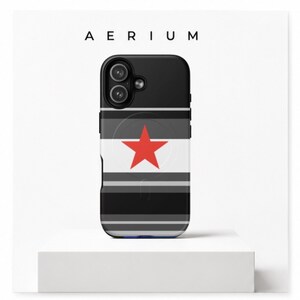 Monochrome iPhone Case | Red Star Grey Stripe Constructivist Graphic MagSafe Tough Case | Bold Phone Cover
