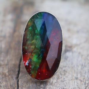 Anillo de ammolita, anillo de piedras preciosas, anillo multicolor, plata esterlina 925, joyería de plata, regalo de aniversario, regalos para joyería, joyería de ammolita