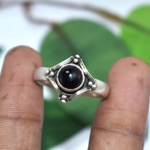 Sterling Silver Black Onyx Ring: Solitaire Stacking Band