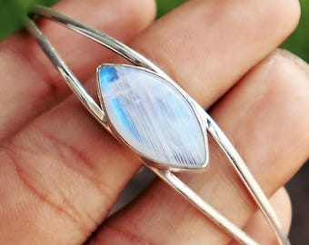 Handmade Moonstone Bangle: 925 Sterling Silver Cuff