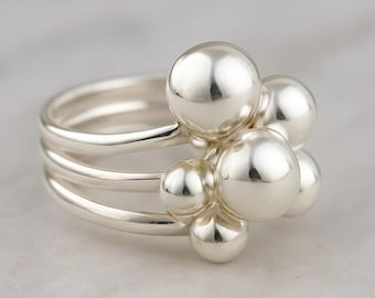 Sterling Silver Bubble Ring, Modern Adjustable Sphere Ring