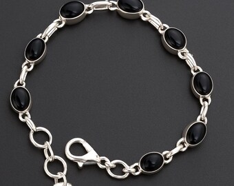 ブラックオニキス 925スターリングシルバー しわ加工チェーン