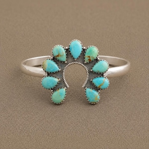 Handmade Kingman Turquoise Naja Cuff Bangle: Sterling Silver, Southwestern Boho Style