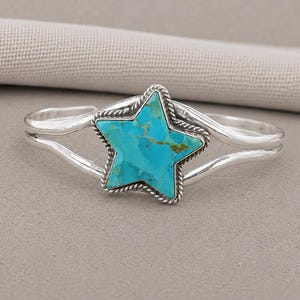 Kingman Turquoise Star Cuff Bracelet, Sterling Silver, Southwestern Boho Bangle