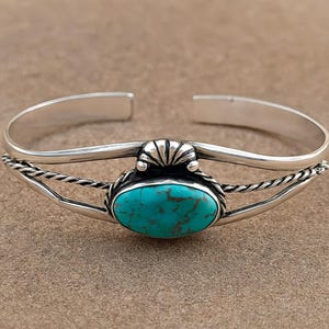 Turquoise Sterling Silver Cuff Bracelet, Navajo Style Western Jewelry, Southwestern Statement Cuff, Raw Stone Adjustable Bracelet,