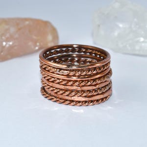 Stackable Copper Rings, Stacking Rings, Stack Rings, Set Of 8 Ring, Copper Bands, Textured Rings Buy As Set Or Singles In Range Of Finishes