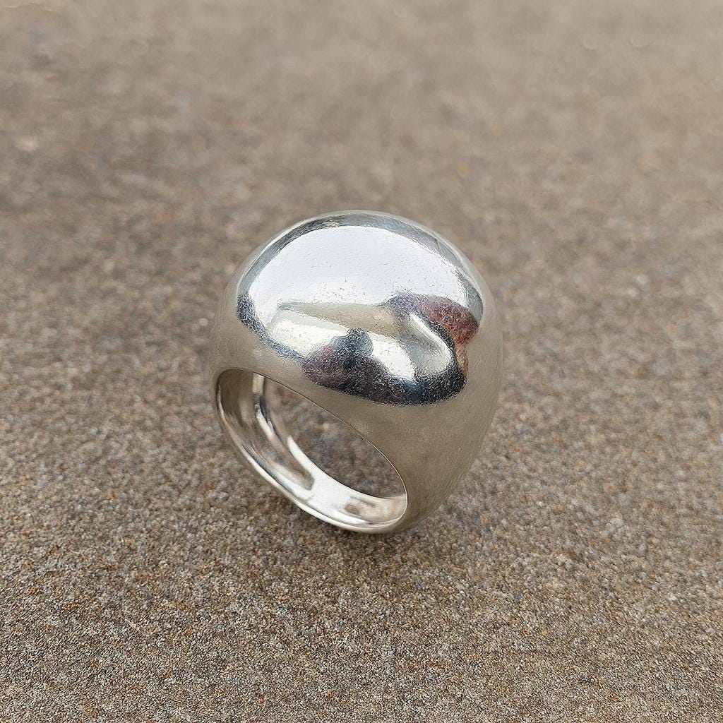 Bague En Argent Massif Style Dôme - Taille 56 - Occasion