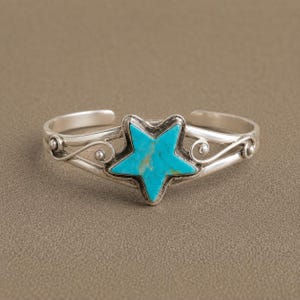 Handmade Sterling Silver Kingman Turquoise Star Cuff Bangle – Southwestern Filigree Jewelry