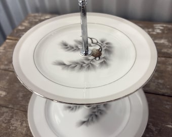 Vintage Kent Silver Pine 2-Tier Petit Cake Stand: Tea Party