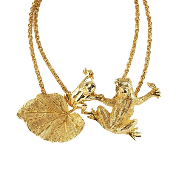 Rare JUDITH LEIBER Frog Necklace - Vintage 60s Massive Gold Haute COUTURE Statement Runway Jewelry - Large Signed Animal Bib Pendant