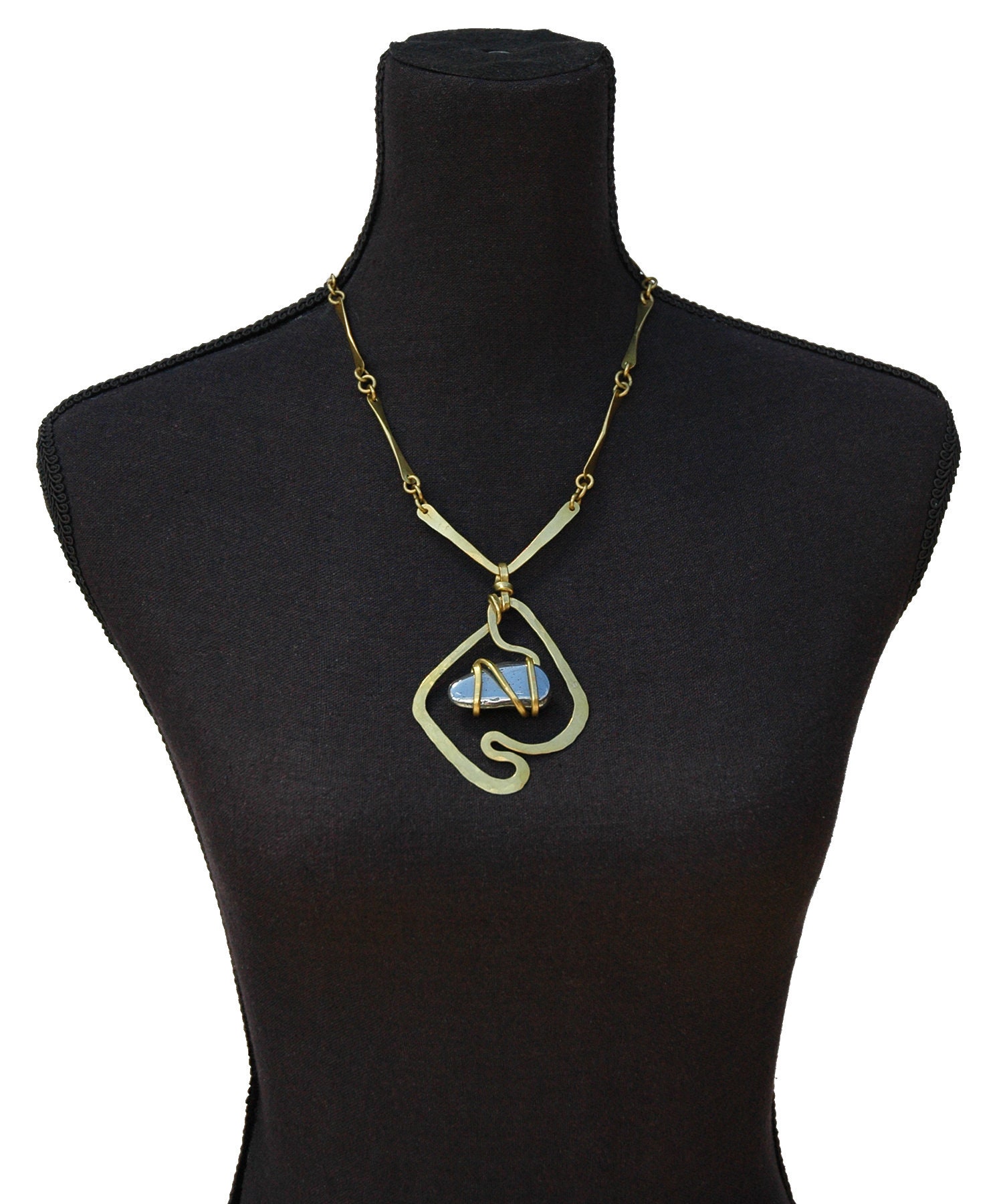 Huge Signed BRUNO Modernist Pendant Necklace Large Hammered Etsy Canada