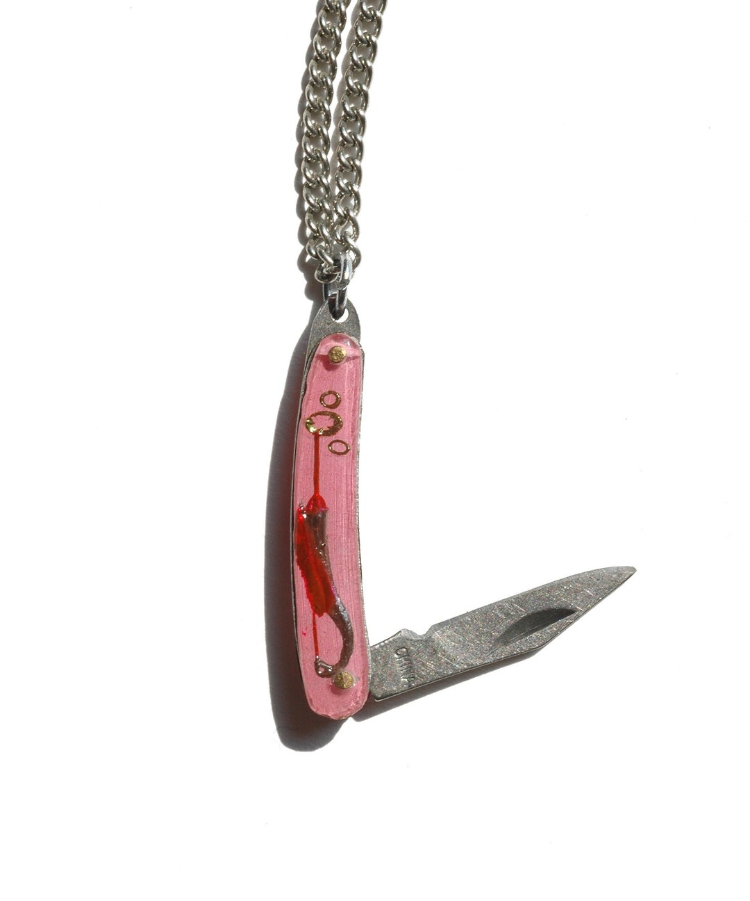 Vintage Tiny Pocket Knife Necklace Pink Enamel INTAGLIO Bird Etsy
