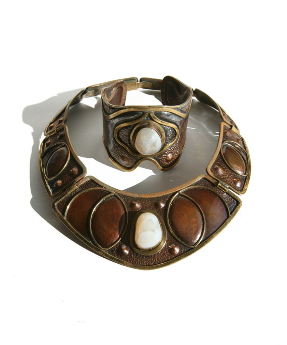 Signed ARTESANIA AMERI Collar Necklace + Cuff Bra… - image 1