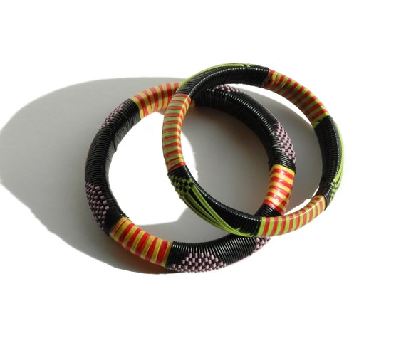 Set of 2 AFRICAN Bangle Bracelets - Vintage 90s T… - image 3