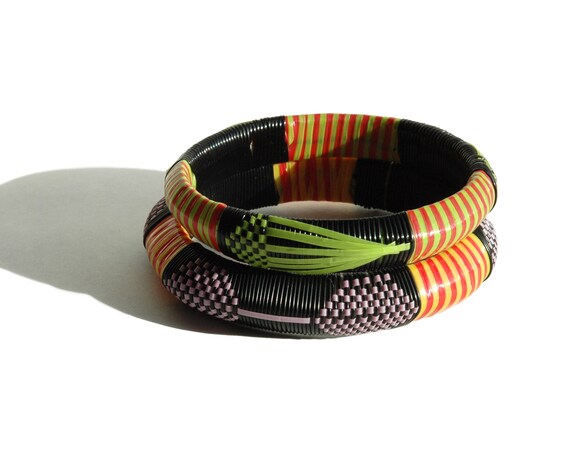 Set of 2 AFRICAN Bangle Bracelets - Vintage 90s T… - image 5