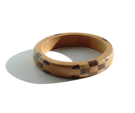 Vintage Inlaid WOODEN Bangle Bracelet - Natural G… - image 3
