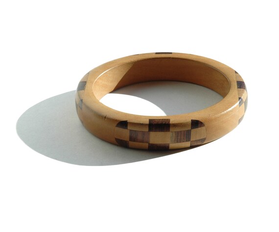 Vintage Inlaid WOODEN Bangle Bracelet - Natural G… - image 2