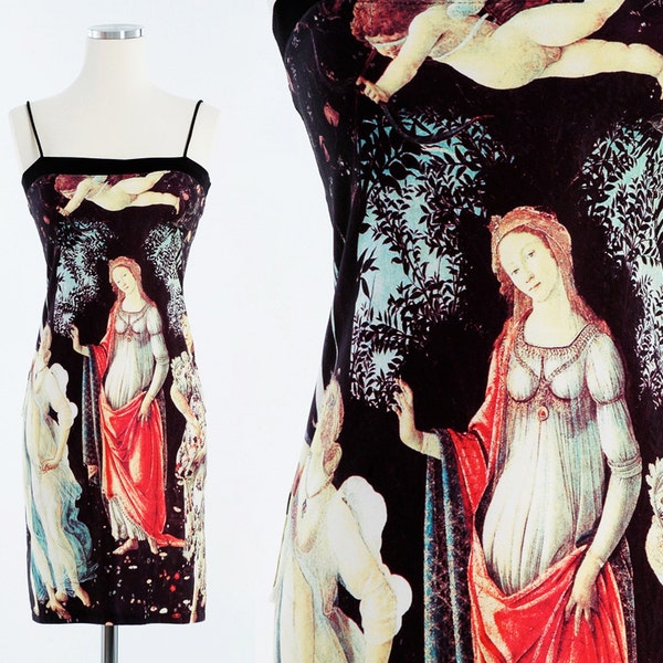 ON HOLD Vintage 80s Botticelli Digital Print RENAISSANCE Bandage Mini Dress