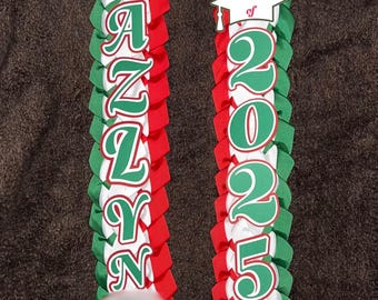 Mexican Flag Single Double Ribbon Grad Lei Custom Graduation Class 2026