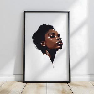 digital portrait store, black woman art, modern minimalist wall decor, afro beauty printable art