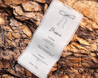 Fabric Wedding Menu with Frayed Edge: Rustic Boho Table Decor