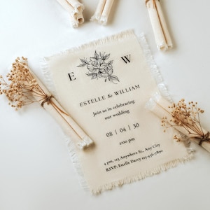 Faire-part en tissu effiloché, faire main en lin fait main avec charme bohème, cadeau de mariage personnalisé parfait