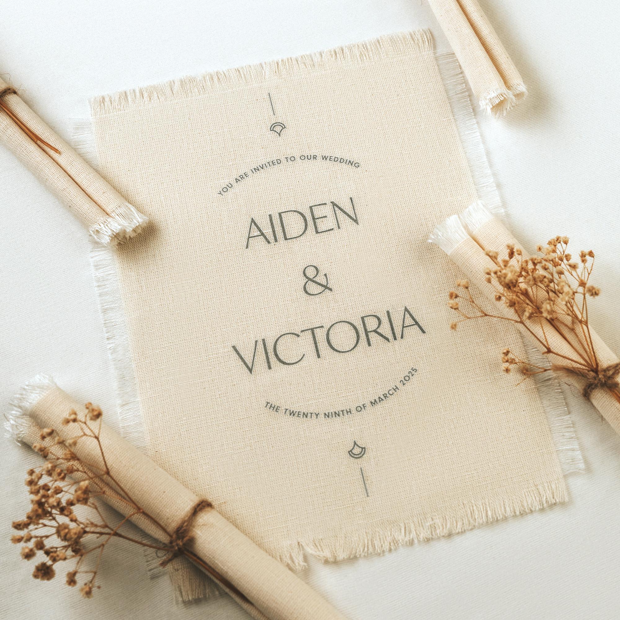 Personalized Linen Wedding Invitations,Rustic Frayed Edge Cloth Invite,Boho Fabric Wedding Invitation,Linen Invitation,Custom Invitation