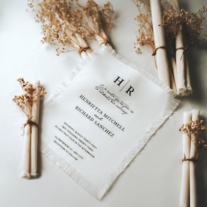 Stoff Hochzeitseinladung Leinen Baumwollmischung, Minimalistische elegante Einladung für rustikale & moderne Hochzeiten, einzigartiges Hochzeitsgeschenk