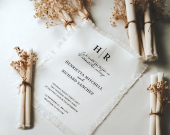 Fabric Wedding Invitation Linen Cotton Blend, Minimalist Elegant Custom Invite for Rustic & Modern Weddings, Unique Wedding Gift