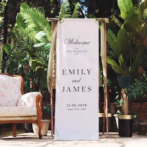 Personalized Linen Wedding Welcome Sign: Boho Ceremony Decor, Frayed Edge