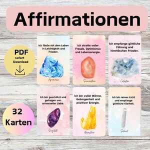 32 cartes d'affirmation, cristaux, niveaux de conscience, renforcement de la confiance en soi, téléchargement PDF