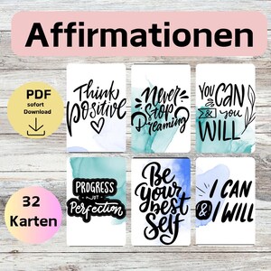 32 cartes d'affirmation, motivations en anglais, encouragement, renforcer la confiance en soi, téléchargement PDF