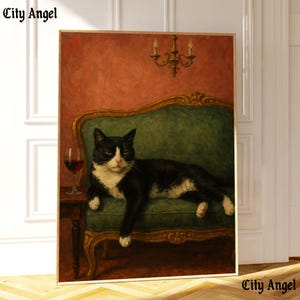 Retro zwarte kat martini kunst aan de muur | Decoratie barwagen | Cocktailkunst | Vintage olieverfschilderij bardecoratie | Zwarte kattenprint | Schattige kattenkunst | Poster: