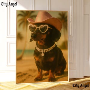 Cowboy Dachshund Poster | Funny wall art | Modern Dog Wall Art | Sausage Dog Poster | Dog Lover Gift | Printable Wall Art - Digital Download