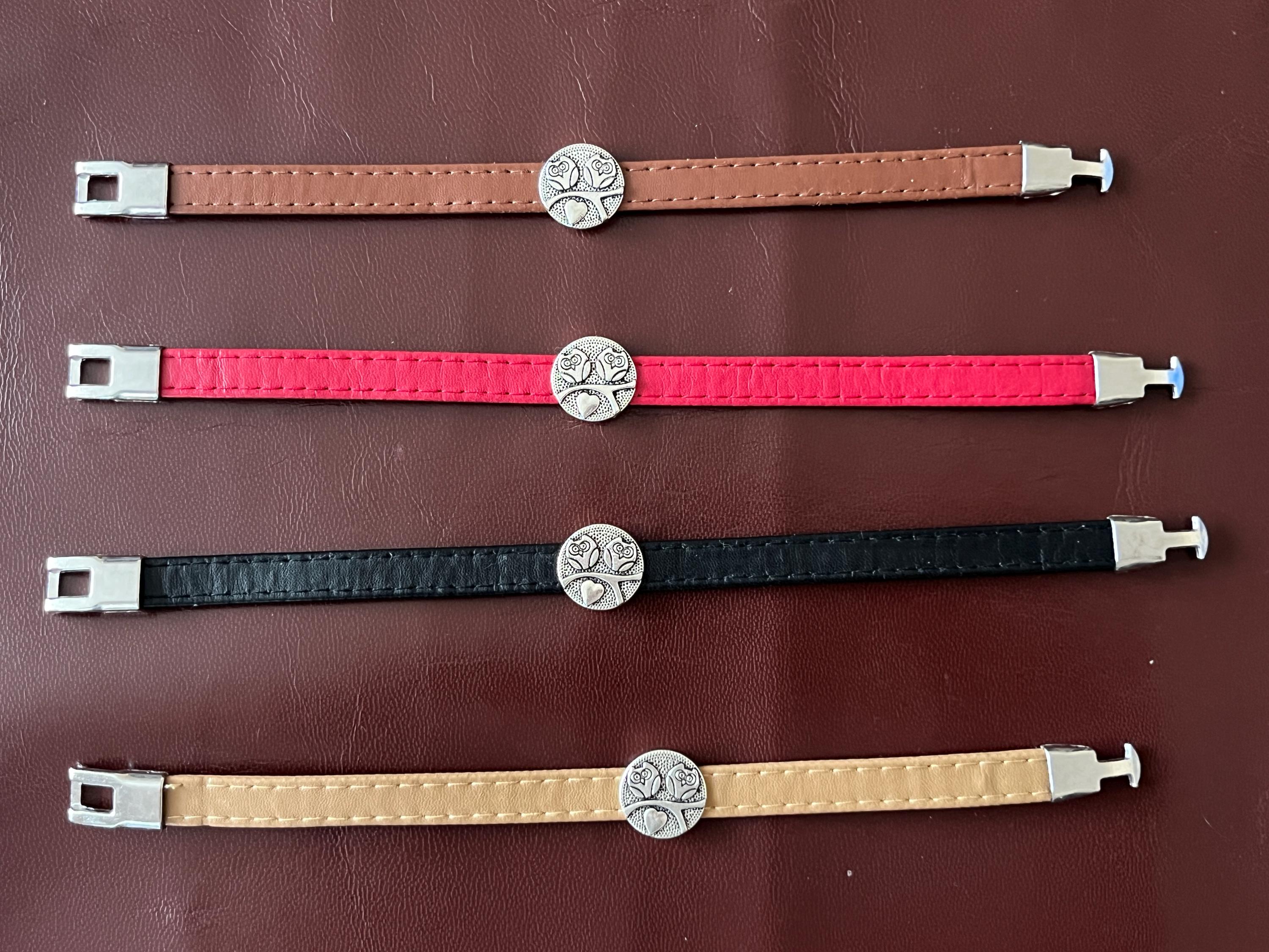 Bracelet simili cuir coloré - coulissant Hiboux métal