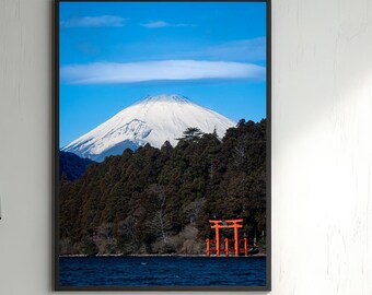 Mount Fuji | Torii Gate at Lake Ashi | Winter Landscape | Japanese Wall Art | Travel Lover Gift