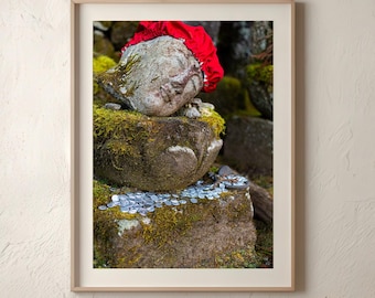 Buddhist Jizo Statue Print | Weathered Stone Sculpture | Zen Spiritual Art | Meditation Room Decor | Peaceful Gift