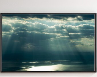 Moody Seascape Fine Art Photography Print | God Rays Coastal Art | Dead Sea Jordan Travel Photography Print | Atmospheric Nature Lover Gift