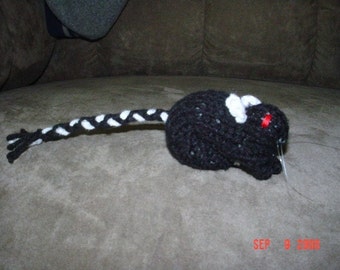 Knitted Black Gerbil 14 with Red Eyes