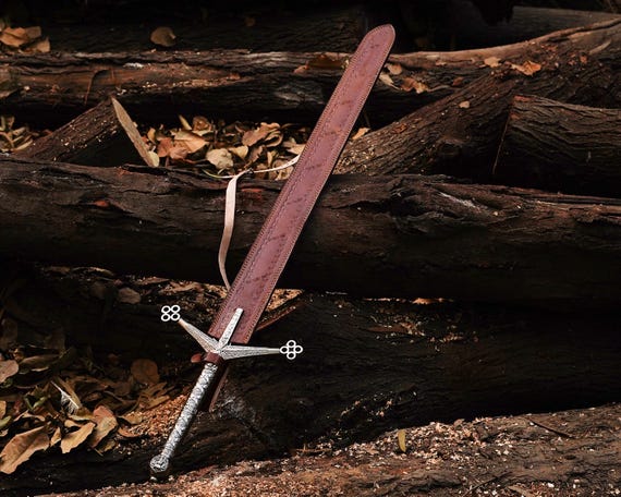 手作りのスコットランド製クレイモア剣：革製の鞘付き中世ハイランド