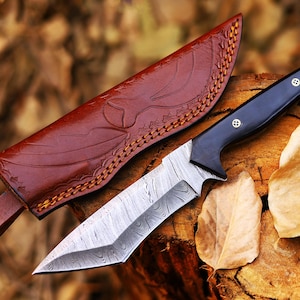 Custom Handmade Damascus Steel  Hunting Knife With Pure Leather Sheath Hunting Knife Gift Gift For Hunters Personalized Gift