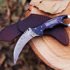 Custom Handmade Damascus Steel  Hunting Karambit  Knife With Pure Leather Sheath Hunting Knife Gift Gift For Hunters Personalized Gift
