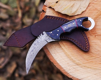 Custom Handmade Damascus Steel  Hunting Karambit  Knife With Pure Leather Sheath Hunting Knife Gift Gift For Hunters Personalized Gift