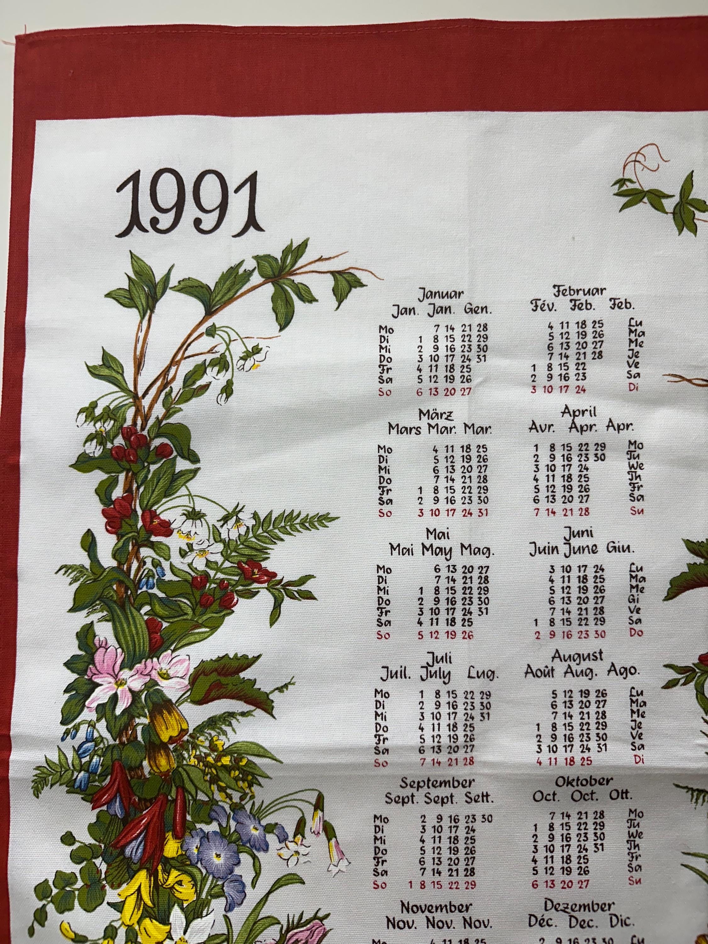 Torchons vintage - 100% coton - calendriers - 1967, 1968, 1970, 1977