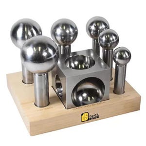 Doming 2-1/2" Block & 6 Punches Set with stand for Shaping metals sheet Tool Kit.